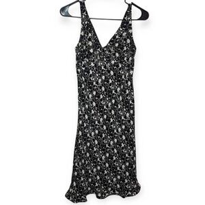 Express Vintage 90s Women's Black White Floral Babydoll Midi Dress sz 3/4